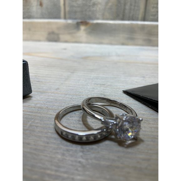 SZ 7 Lustro Stella Sterling Silver Bridal Set Rings 925  Large Stone - Picture 3 of 9